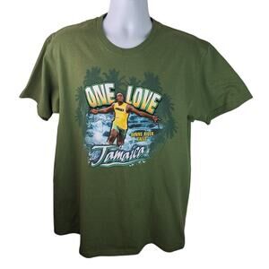 One Love Usain Bolt Jamaica Track Star Dunns River Falls Green T-shirt Large
